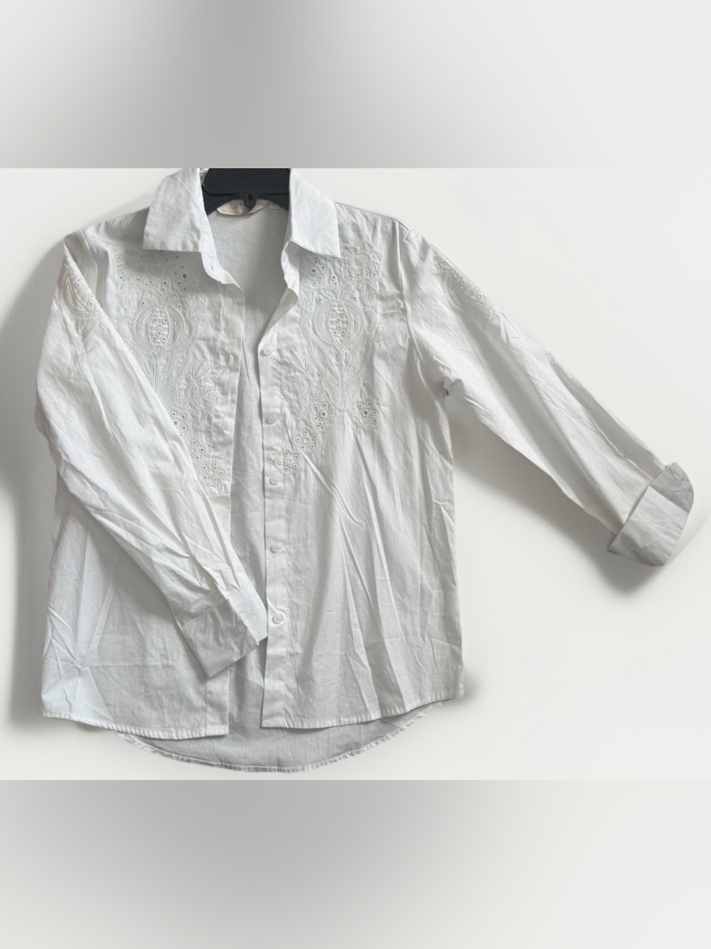 Boho White Embroidered Button Down Blouse | Cotton Long Sleeve Shirt